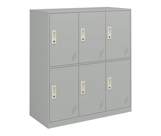 Conforama Casillero Metálico Rautavaara 6 puertas con cerradura acero 100x90x40cm - Gris pálido [en.casa]