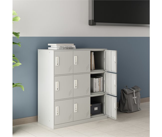 Conforama Casillero Metálico Rautavaara 9 Puertas Con Cerradura Acero 100x90x40cm - Gris Pálido [en.casa]