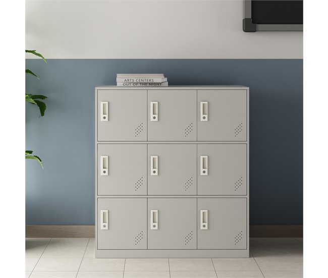 Conforama Casillero Metálico Rautavaara 9 Puertas Con Cerradura Acero 100x90x40cm - Gris Pálido [en.casa]