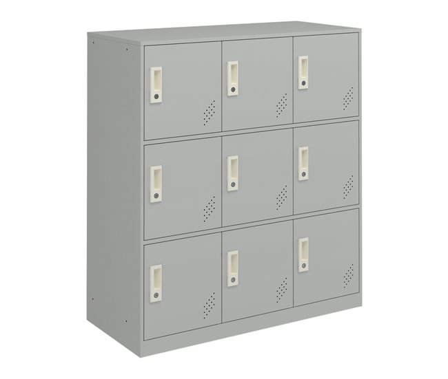 Conforama Casillero Metálico Rautavaara 9 puertas con cerradura acero 100x90x40cm - Gris pálido [en.casa]