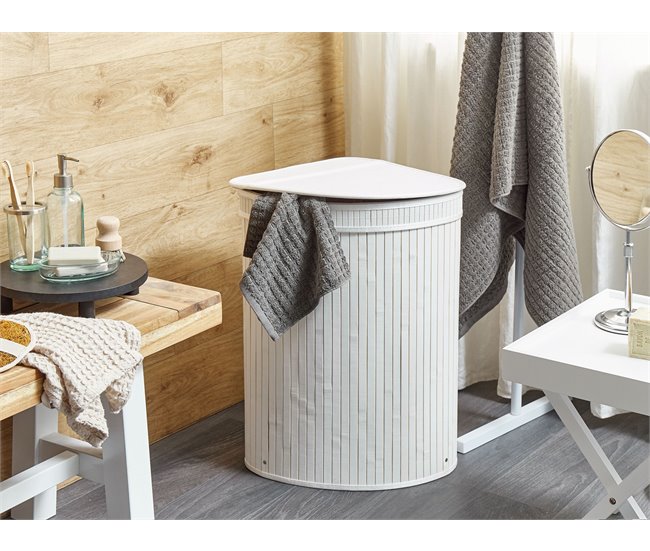 Conforama Cesta De Madera De Bambú Blanca 60 Cm BADULLA