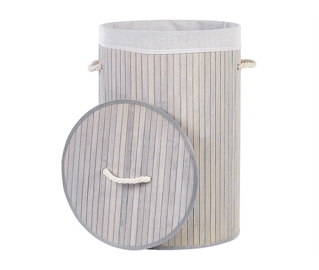 Conforama Cesta De Madera De Bambú Gris/blanco 60 Cm SANNAR