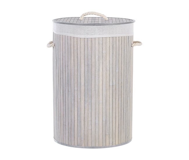 Conforama Cesta De Madera De Bambú Gris/blanco 60 Cm SANNAR