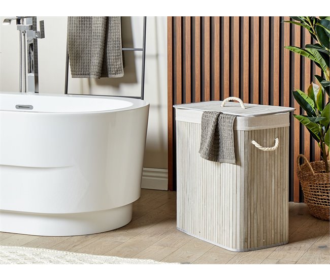 Conforama Cesta De Madera De Bambú Gris Claro 60 Cm KANDY