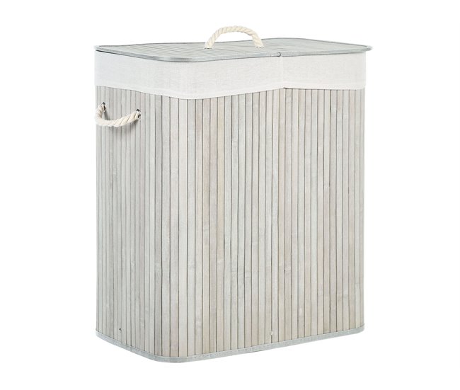 Conforama Cesta De Madera De Bambú Gris Claro 60 Cm KANDY