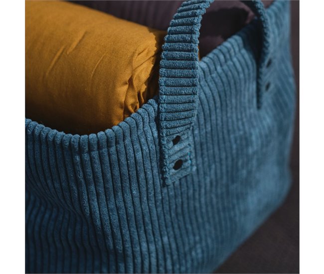Conforama Cesta De Pana Con Asas Laterales. Azul Petróleo 35x25x22cm