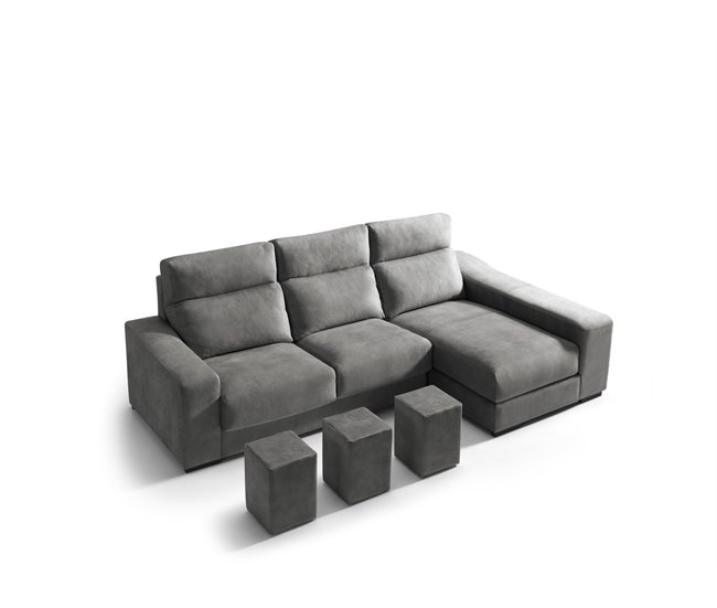 Conforama Chaise Longue 3 Plazas Con 3 Puffs FULL Lado Derecho Antracita