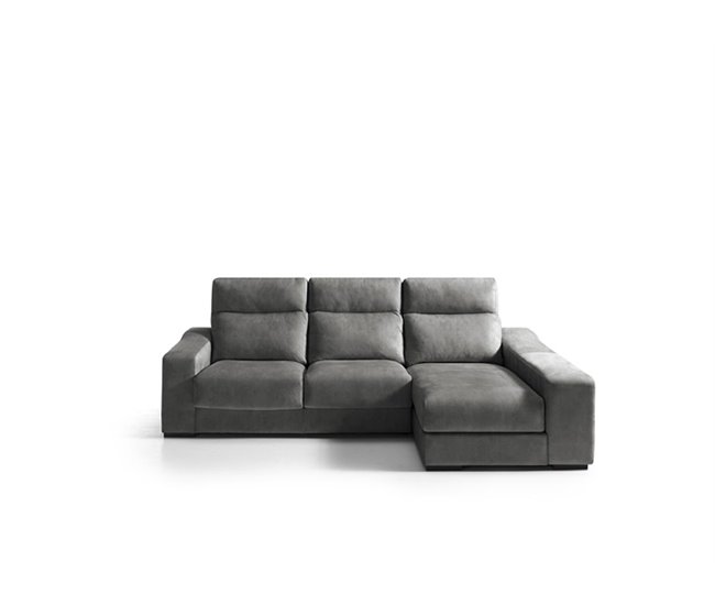 Conforama Chaise longue 3 plazas con 3 puffs FULL lado derecho antracita