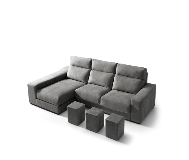 Conforama Chaise Longue 3 Plazas Con 3 Puffs FULL Lado Izquierdo Antracita