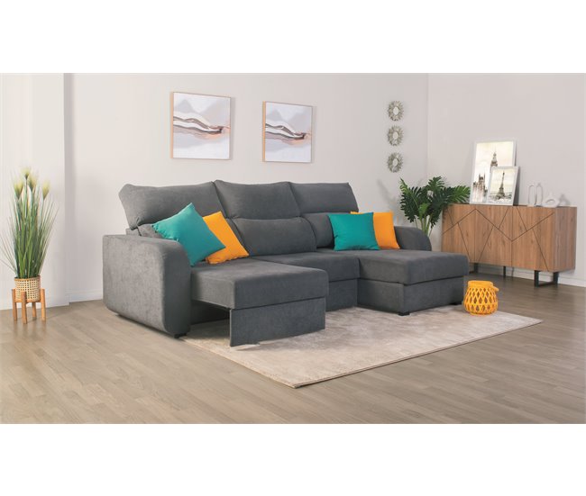 Conforama Chaise Longue Convertible En Cama Tela APRIL Derecho Gris