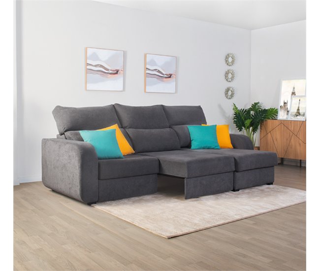 Conforama Chaise Longue Convertible En Cama Tela APRIL Derecho Gris