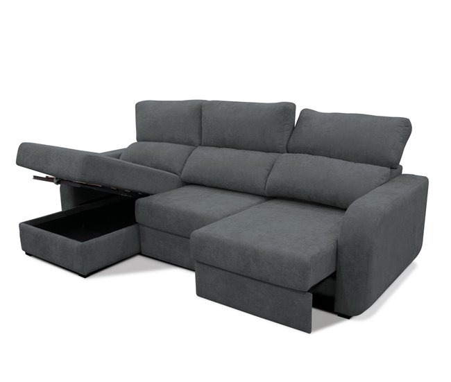 Conforama Chaise Longue Convertible En Cama Tela APRIL Izquierdo Gris