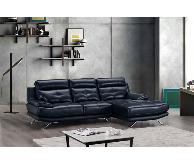 Conforama Chaise Longue De Piel HAWAI Lado Derecho Color Azul Marino