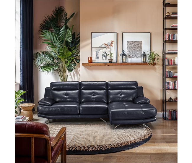 Conforama Chaise Longue De Piel HAWAI Lado Derecho Color Azul Marino