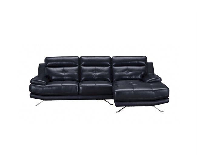 Conforama Chaise longue de piel HAWAI lado derecho color azul marino