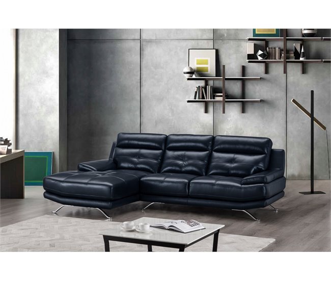 Conforama Chaise Longue De Piel HAWAI Lado Izquierdo Color Azul Marino
