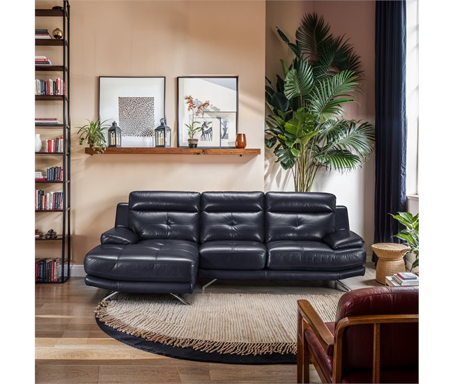 Conforama Chaise Longue De Piel HAWAI Lado Izquierdo Color Azul Marino