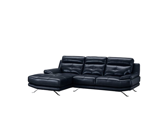 Conforama Chaise Longue De Piel HAWAI Lado Izquierdo Color Azul Marino