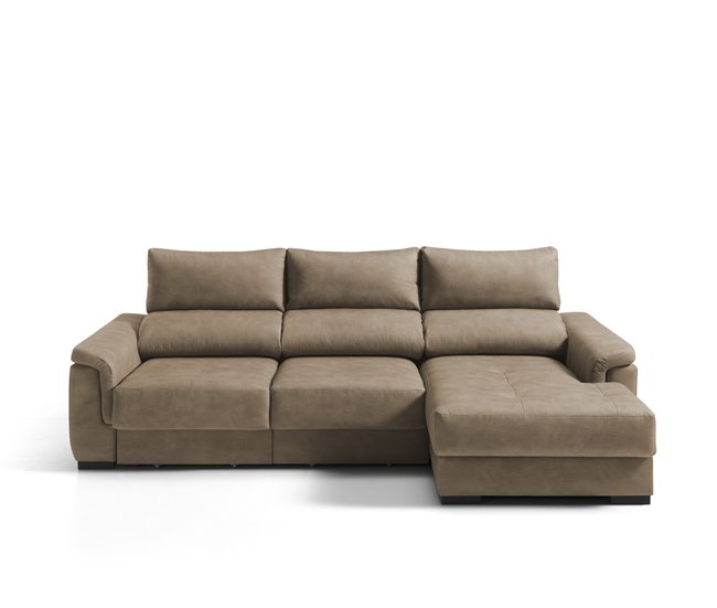 Conforama Chaise longue derecha con arcón 3 plazas NAHIA color camel