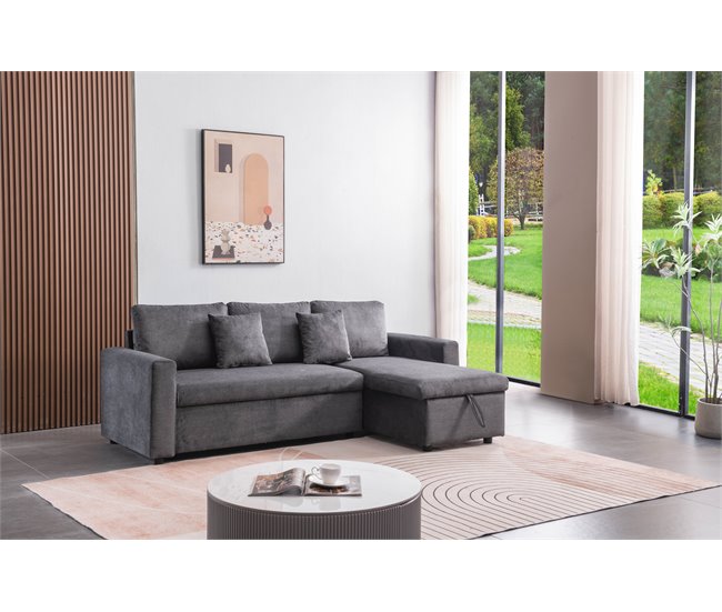 Conforama Chaise Longue DRAKO Reversible Gris Oscuro