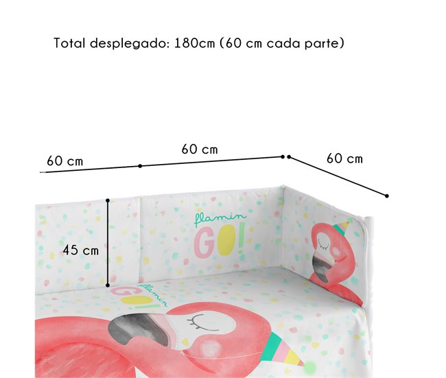 Conforama Chichonera Bebé 60x120 Extra Resistente Hecha De Piqué Para Proteger A Tu Bebé De Los Barrotes De La Cuna. Colección Flamingo Dreams
