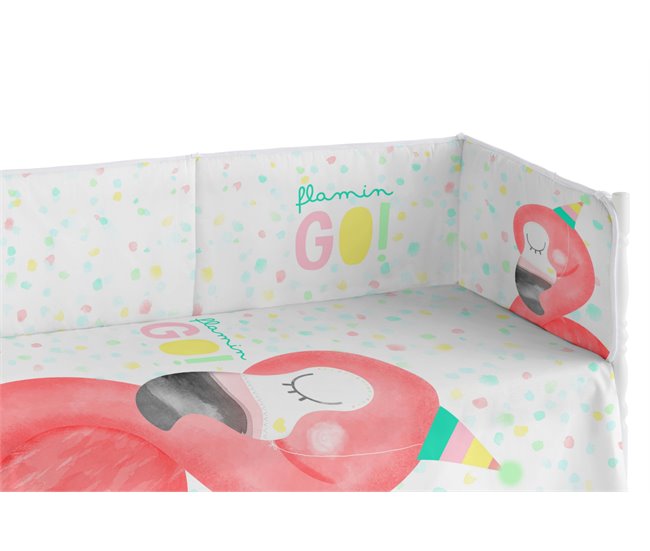 Conforama Chichonera Bebé 60x120 Extra Resistente Hecha De Piqué Para Proteger A Tu Bebé De Los Barrotes De La Cuna. Colección Flamingo Dreams