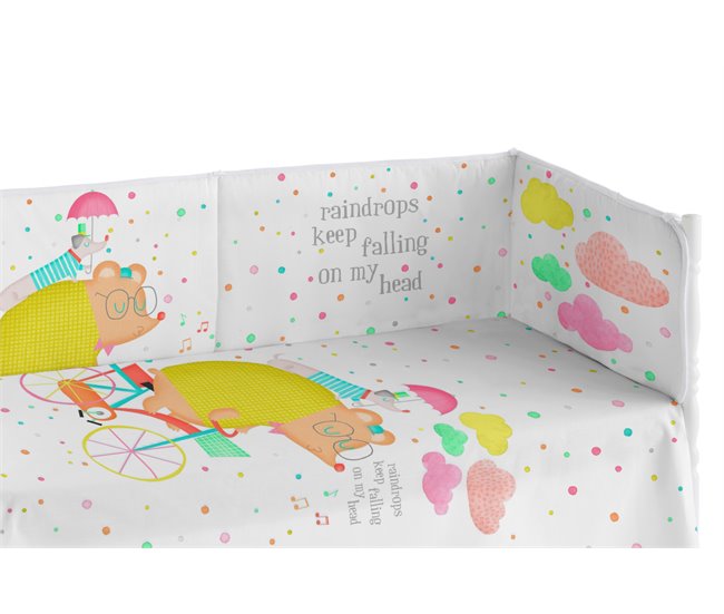 Conforama Chichonera bebé 60x120 extra resistente hecha de piqué para proteger a tu bebé de los barrotes de la cuna. Colección Raindrops Dreams