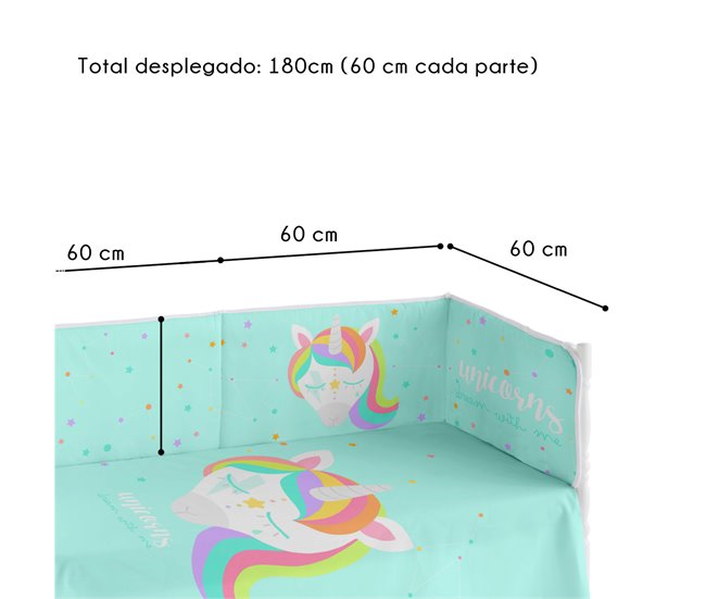 Conforama Chichonera Bebé 60x120 Extra Resistente Hecha De Piqué Para Proteger A Tu Bebé De Los Barrotes De La Cuna. Colección Unicorn Dreams