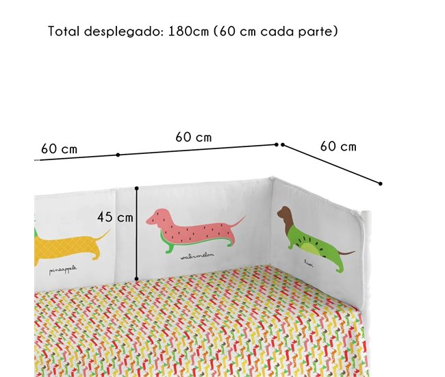 Conforama Chichonera Bebé 60x120 Extra Resistente Hecha De Piqué Para Proteger A Tu Bebé De Los Barrotes De La Cuna. Colección Pooch Fruits