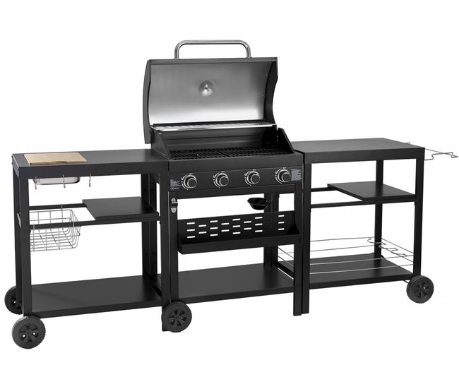 Conforama Cocina Exterior Con Barbacoa De Gas De 4 Quemadores Y 2 Mesas 233 X 53 X 11 Cm