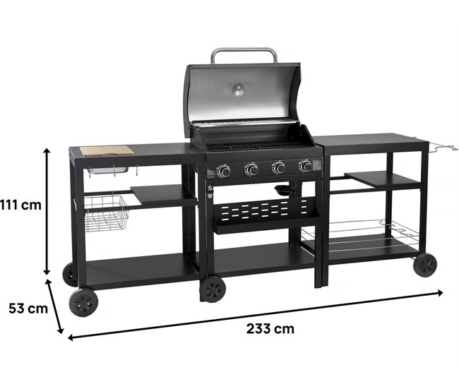 Conforama Cocina Exterior Con Barbacoa De Gas De 4 Quemadores Y 2 Mesas 233 X 53 X 11 Cm