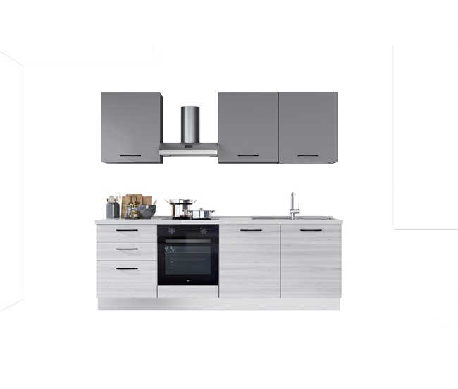 Conforama Cocina GILDA 2.0 Derecha L240 Titanio Frassino y Light grey