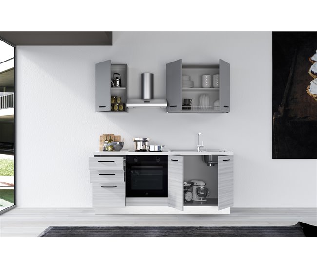 Conforama Cocina GILDA 2.0 L195 Derecha TTitanio Frassino Y Light Grey