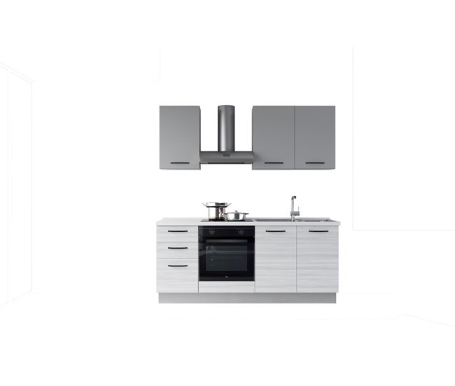 Conforama Cocina GILDA 2.0 L195 Derecha TTitanio Frassino y Light grey