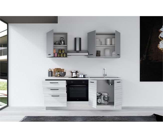 Conforama Cocina GILDA 2.0 L210 Derecha Titanio-Frassino Y Light Grey