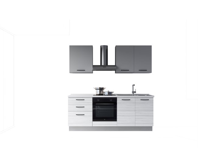 Conforama Cocina GILDA 2.0 L210 Derecha Titanio-Frassino y Light grey