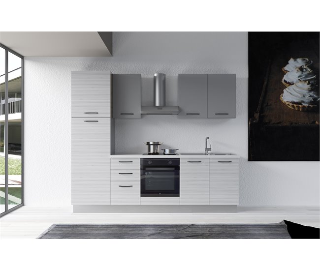 Conforama Cocina GILDA 2.0 L255 Derecha Titanio-Frassino Y Light Grey