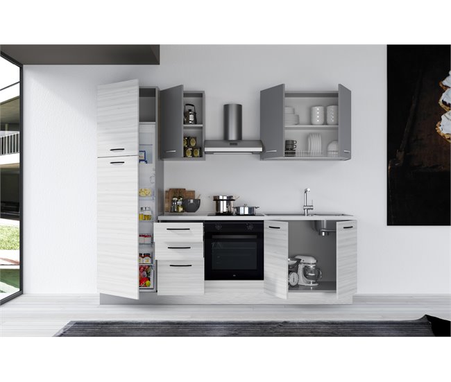 Conforama Cocina GILDA 2.0 L255 Derecha Titanio-Frassino Y Light Grey