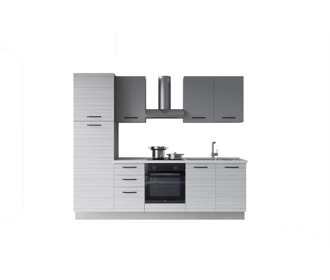 Conforama Cocina GILDA 2.0 L255 Derecha Titanio-Frassino y Light grey
