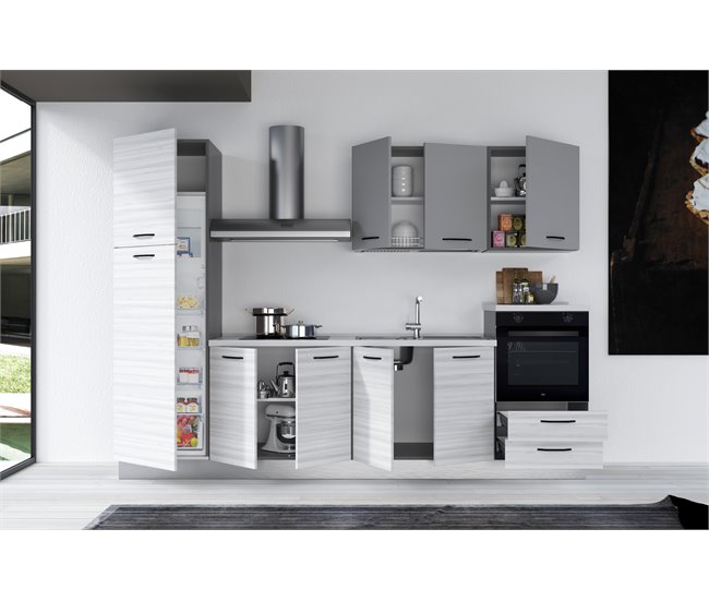 Conforama Cocina GILDA 2.0 L300 Derecha Titanio-Frassino Y Light Grey