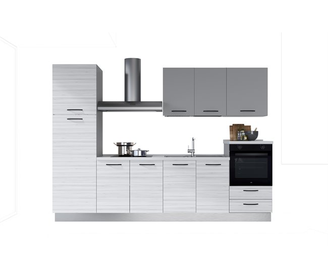Conforama Cocina GILDA 2.0 L300 Derecha Titanio-Frassino y Light grey