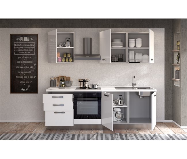 Conforama Cocina GILDA ICE L240 Derecha Blanco Brillo Y Gris Claro