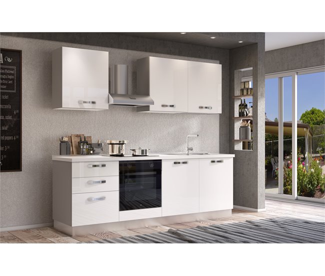 Conforama Cocina GILDA ICE L240 Derecha Blanco Brillo Y Gris Claro