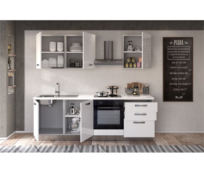 Conforama Cocina GILDA ICE L240 Izquierda Blanco Brillo Y Gris Claro