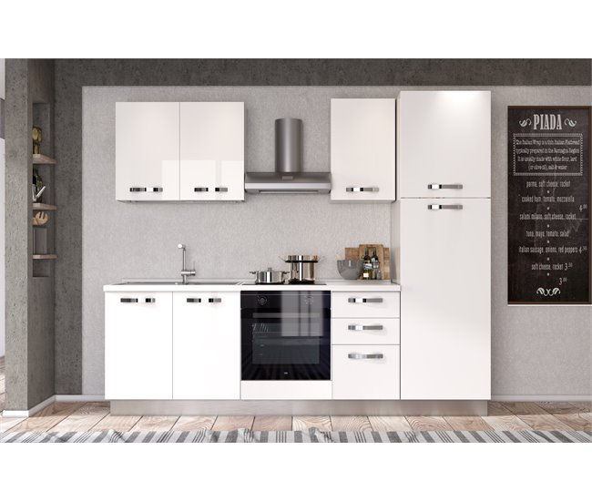 Conforama Cocina GILDA ICE L255 Izquierda Blanco Brillo Y Gris Claro