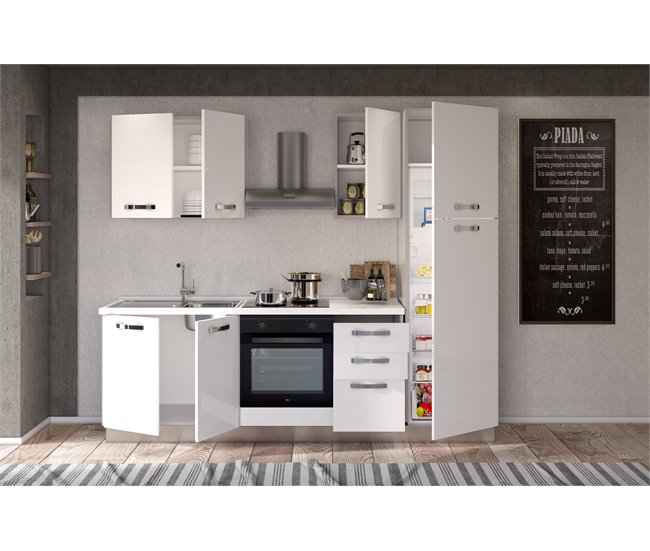 Conforama Cocina GILDA ICE L255 Izquierda Blanco Brillo Y Gris Claro