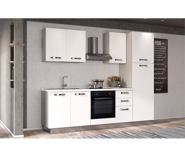 Conforama Cocina GILDA ICE L255 Izquierda Blanco Brillo Y Gris Claro