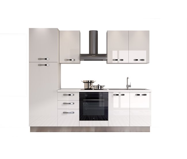 Conforama Cocina GILDA ICE L270 derecha blanco brillo y gris claro