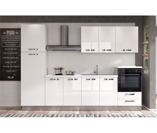 Conforama Cocina GILDA ICE L300 Derecha Blanco Brillo Y Gris Claro