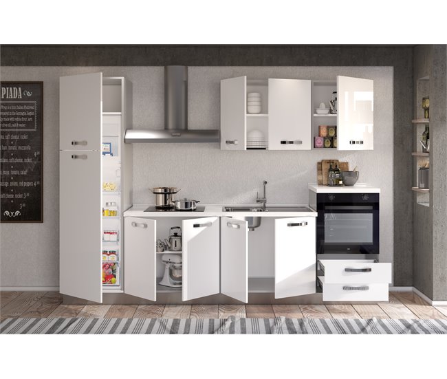 Conforama Cocina GILDA ICE L300 Derecha Blanco Brillo Y Gris Claro